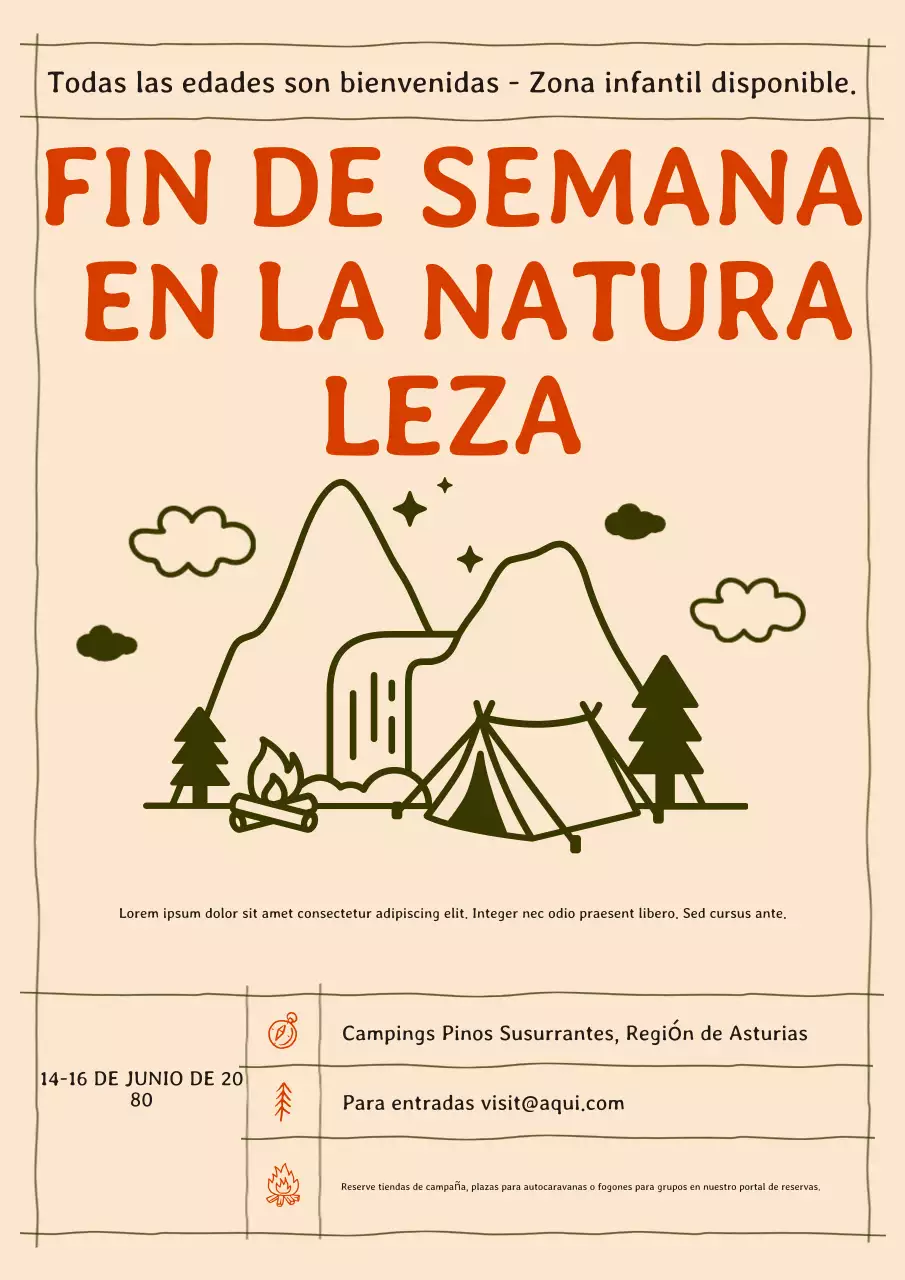 Cartel de anuncio de evento de camping rústico beige dibujado a mano