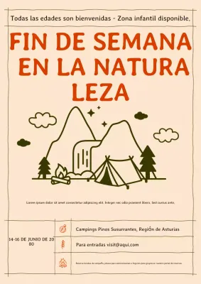 Cartel de anuncio de evento de camping rústico beige dibujado a mano