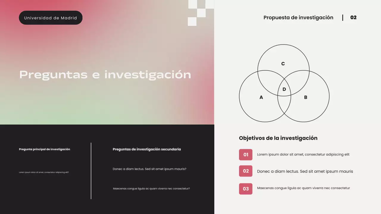 Presentación de propuesta de investigación moderna con degradado rosa simple