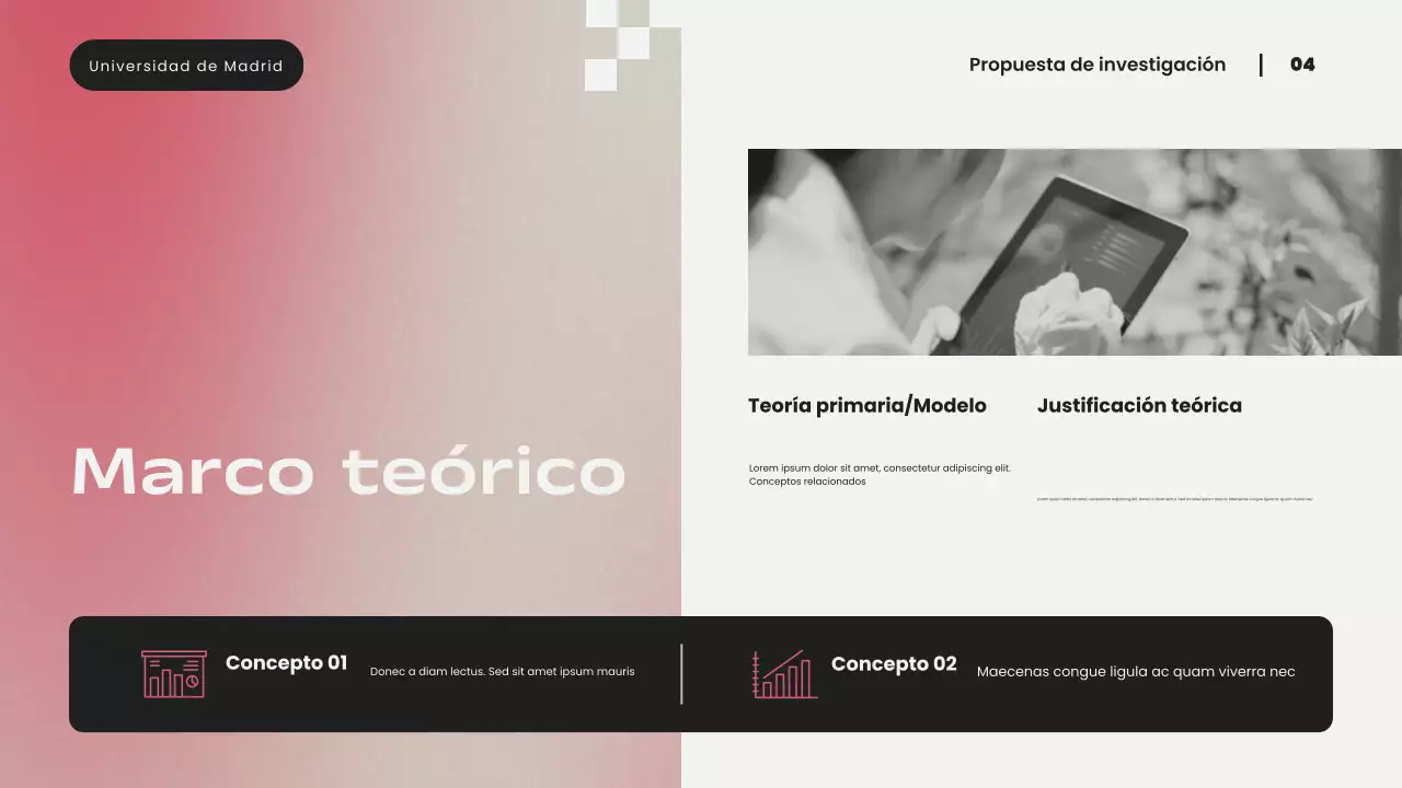 Presentación de propuesta de investigación moderna con degradado rosa simple