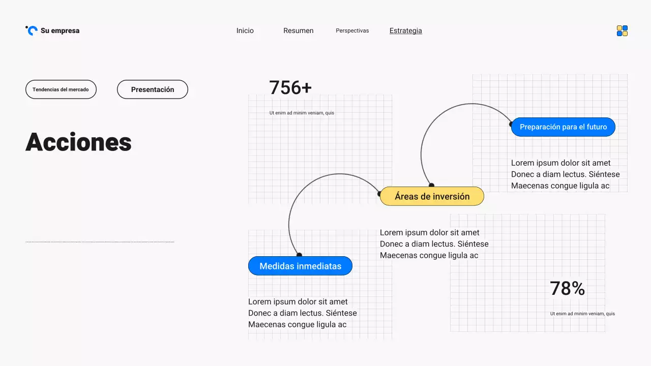 Presentación del informe de tendencias del mercado moderno en tonos azules y amarillos