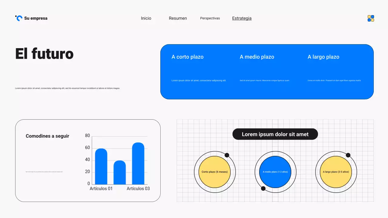 Presentación del informe de tendencias del mercado moderno en tonos azules y amarillos