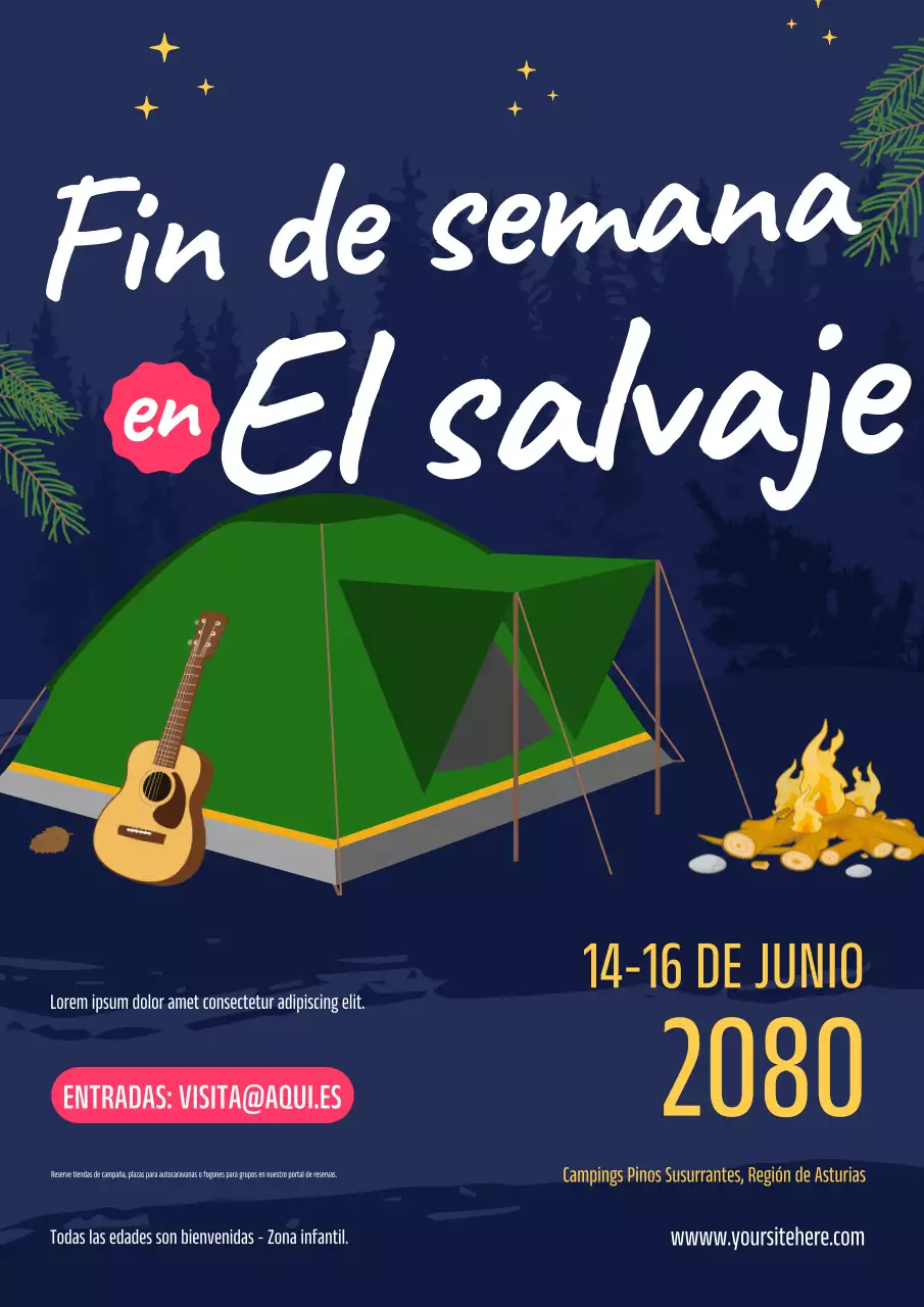Cartel de evento de acampada rústica verde