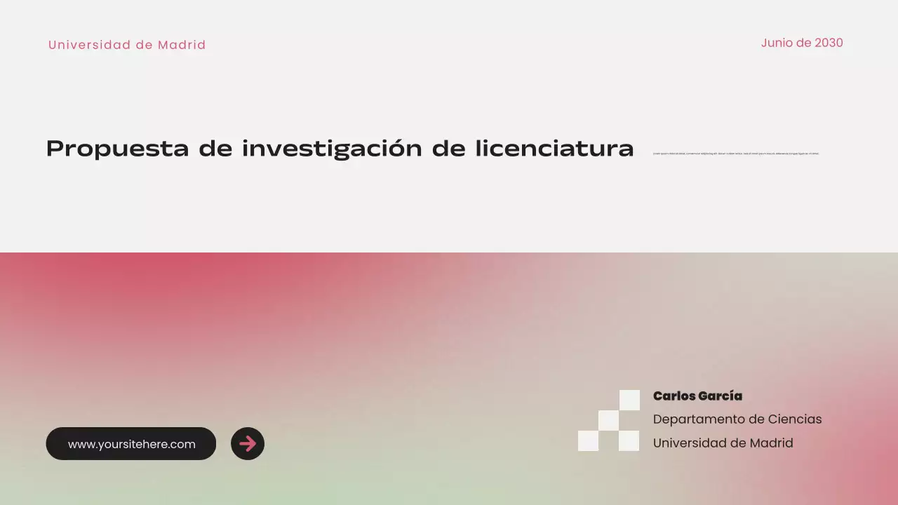 Presentación de propuesta de investigación moderna con degradado rosa simple