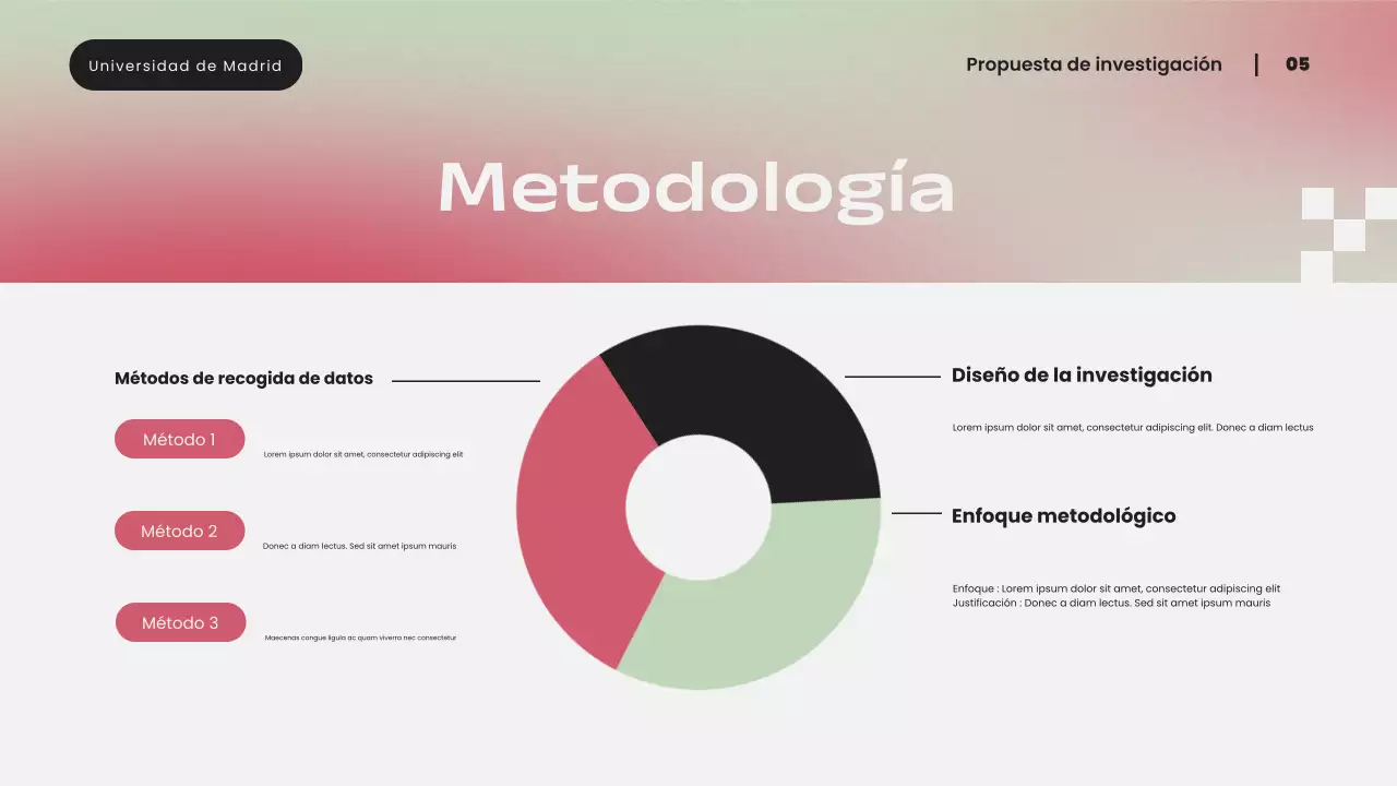 Presentación de propuesta de investigación moderna con degradado rosa simple