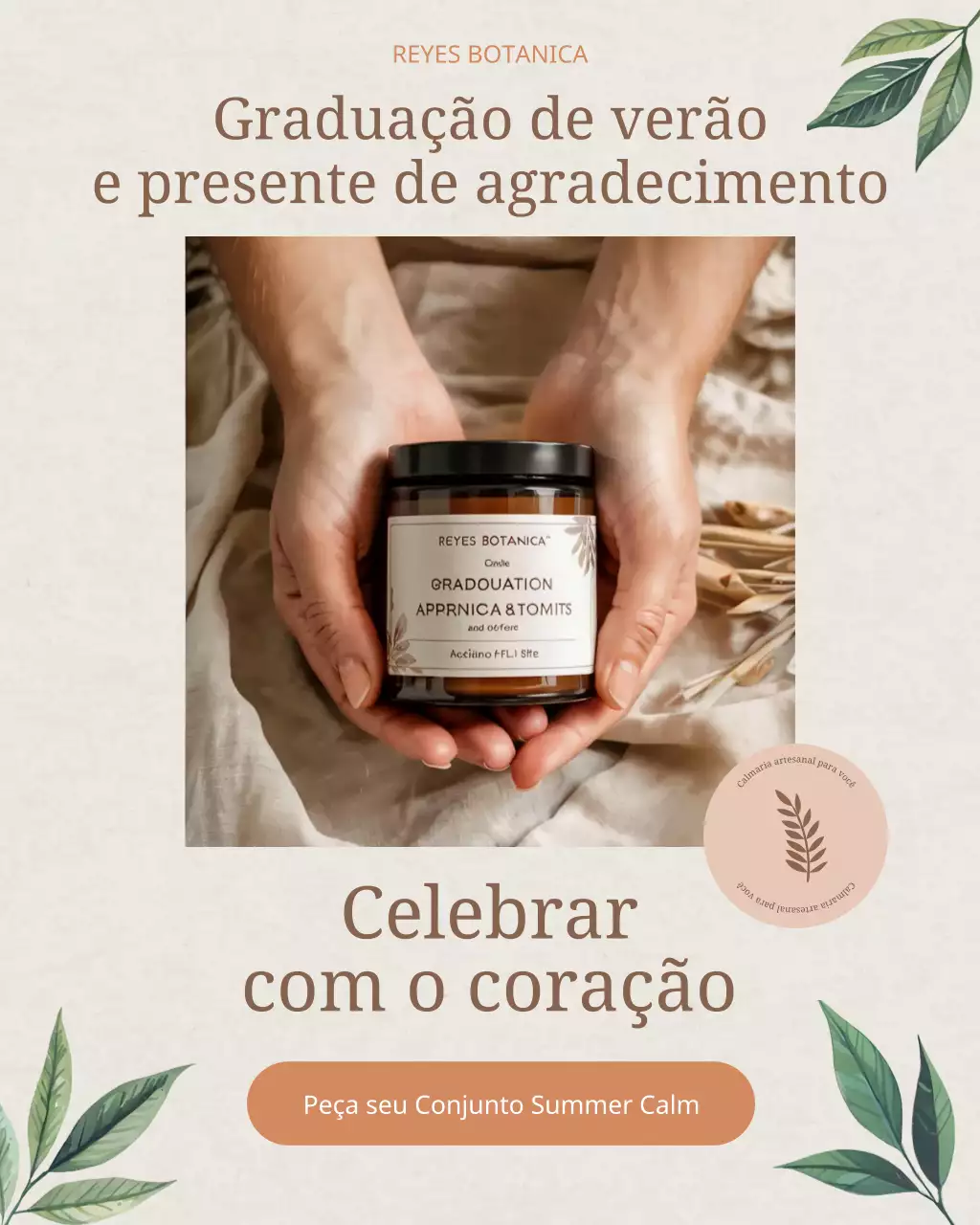 Promoção de cosméticos de verão com presente botânico bege