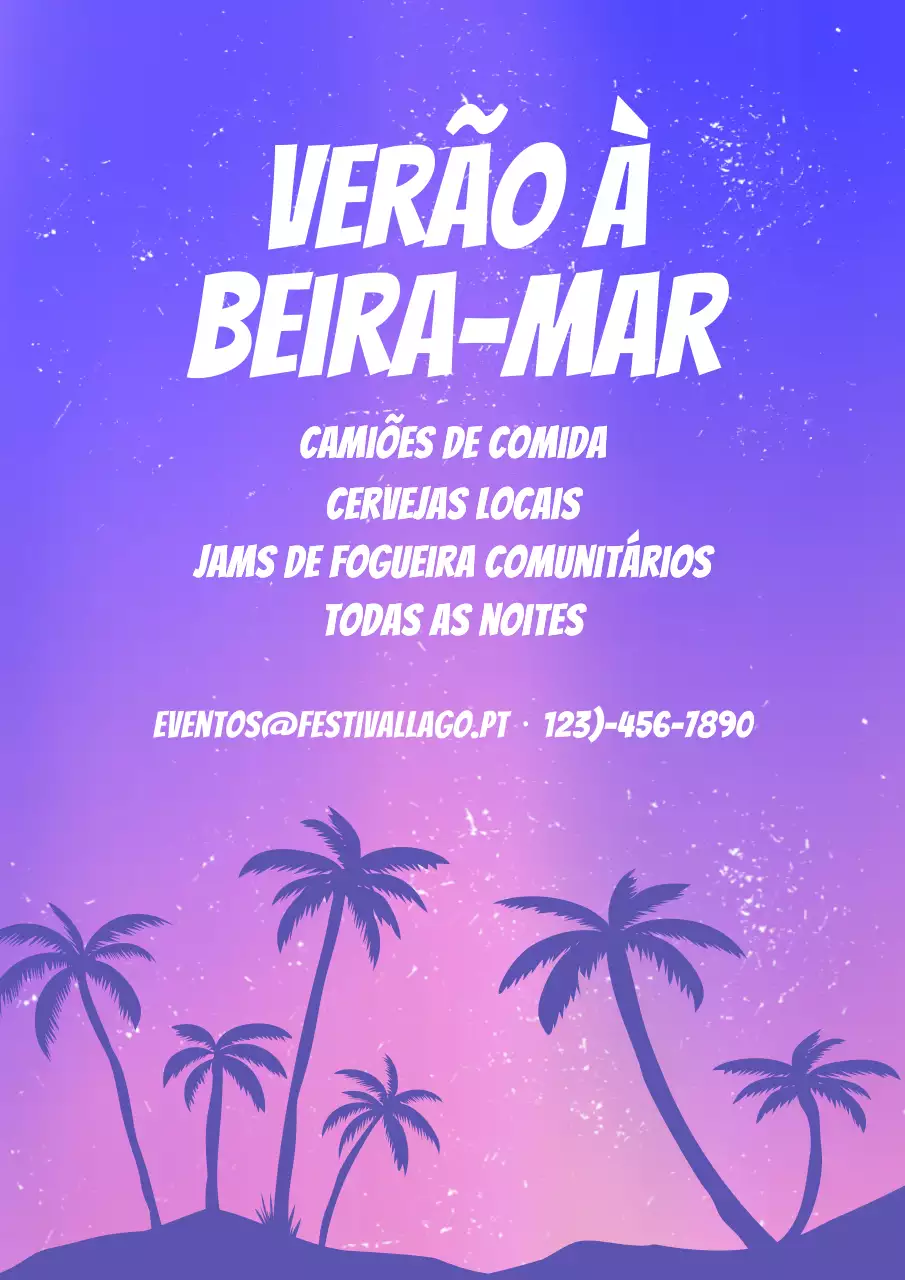 Cartaz promocional de evento de verão retrô roxo