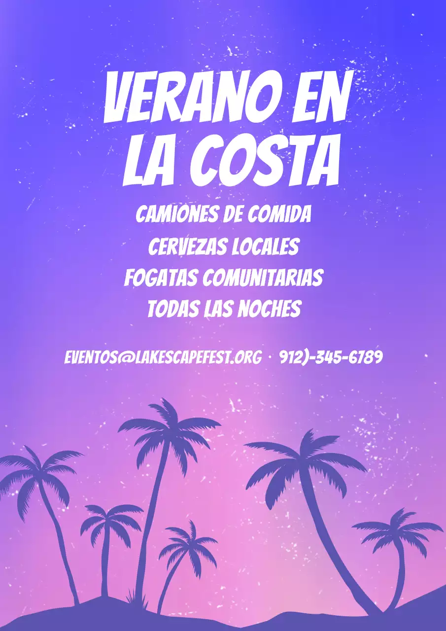 Cartel retro morado para promoción de eventos de verano