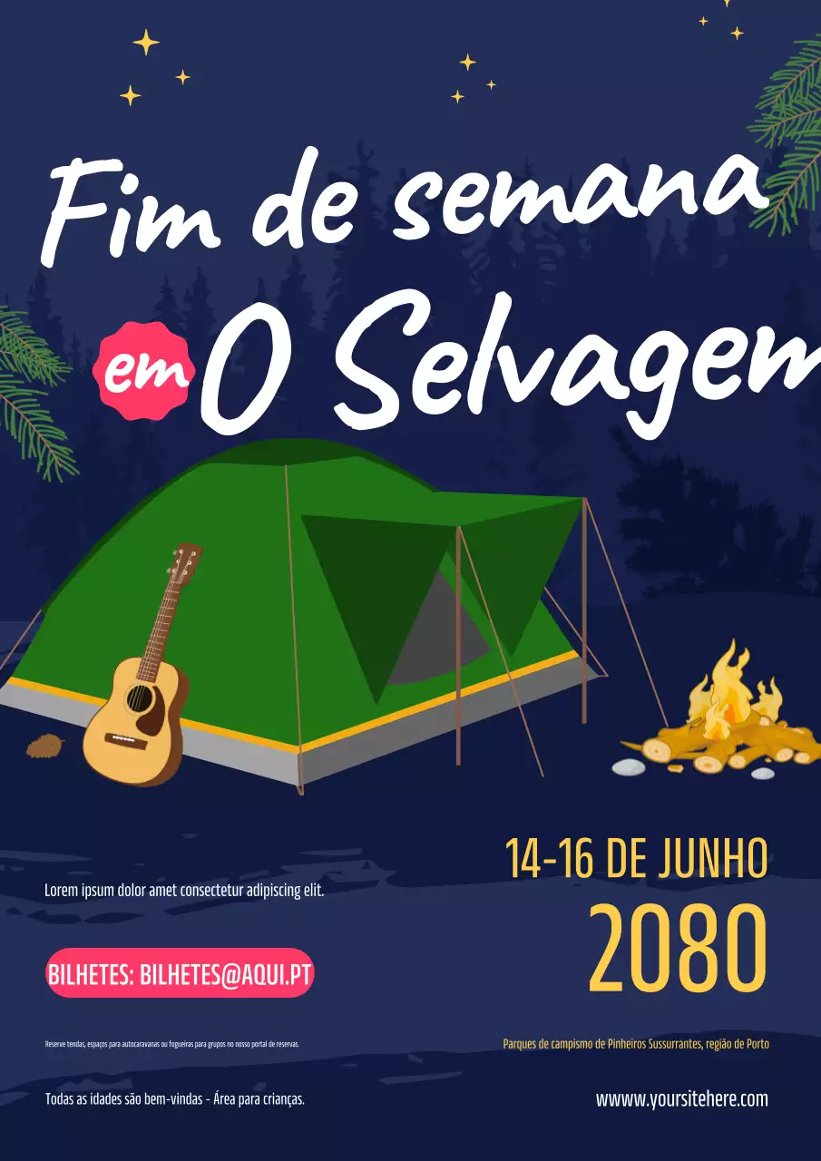 Cartaz de evento de acampamento rústico verde