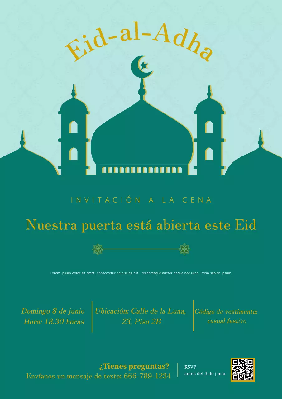 Invitación tradicional de Eid en color verde azulado