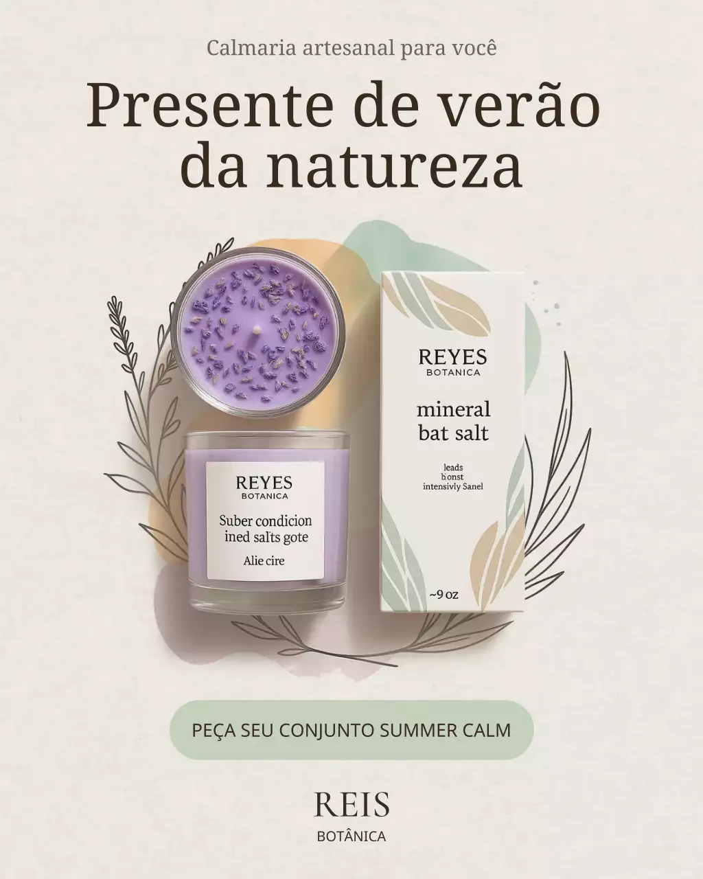 Promoção de cosméticos de bem-estar botânico bege