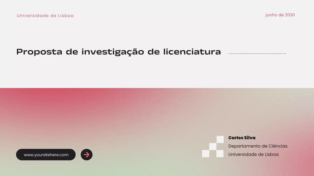 Apresentação de proposta de pesquisa moderna com gradiente rosa simples