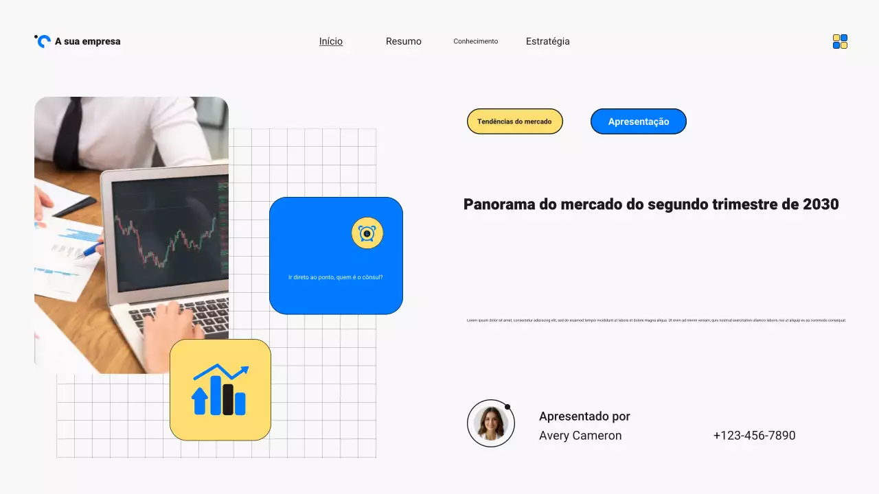 Apresentação do Relatório de Tendências de Mercado Moderno em Azul e Amarelo