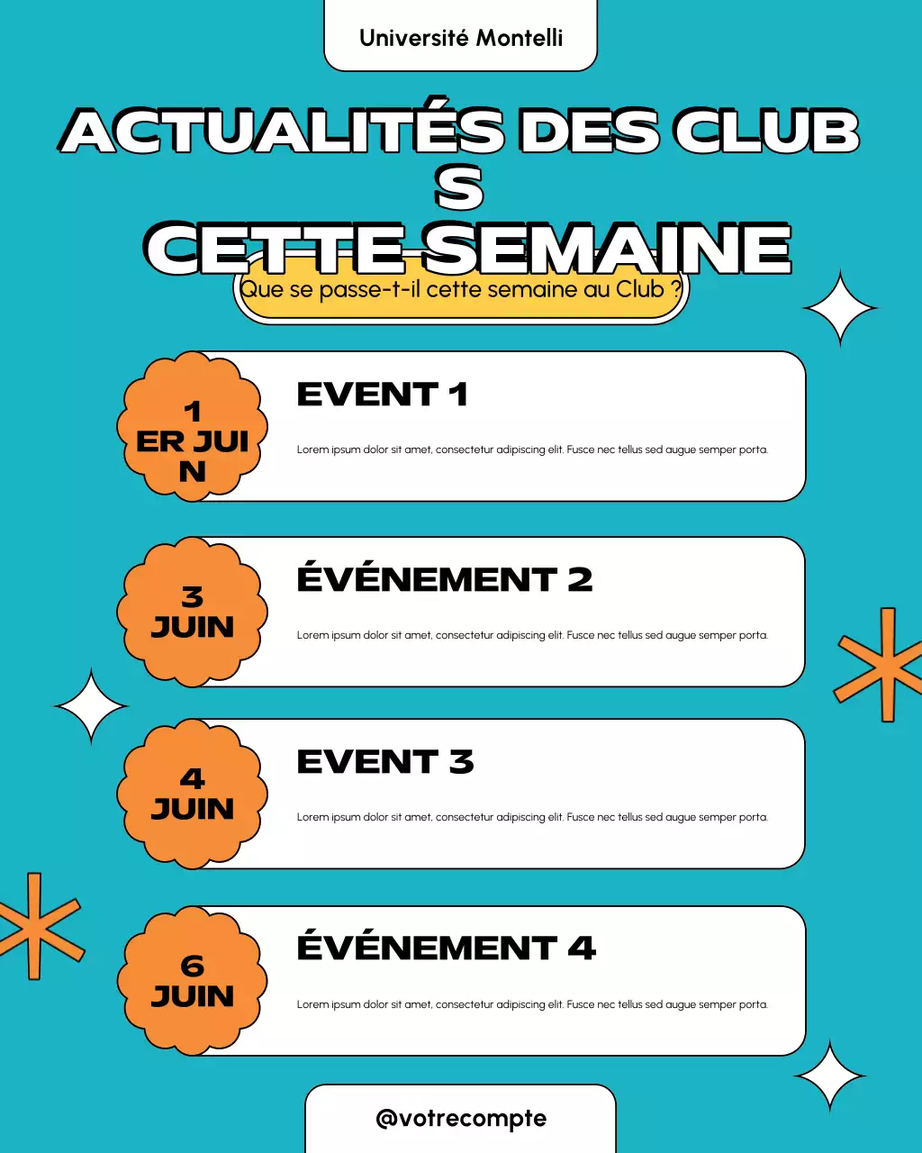 Publication Instagram du calendrier des événements rétro turquoise