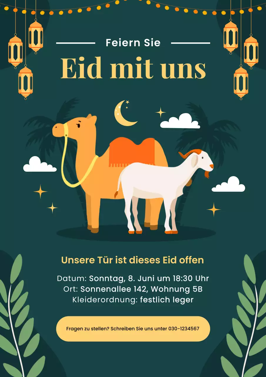 Grüne Eid Al-Adha-Feier-Einladung