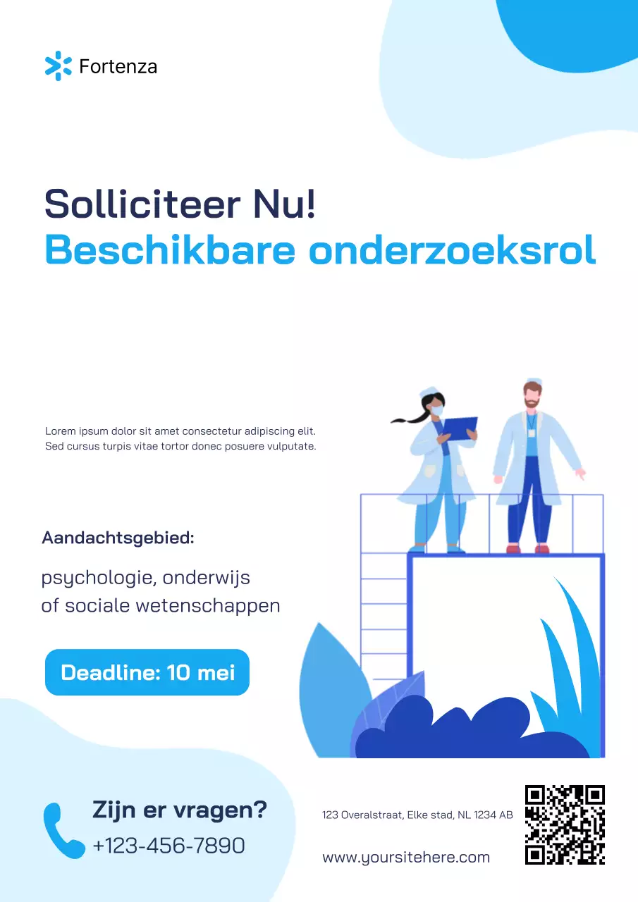 Blauwe moderne onderzoekswervingsposter