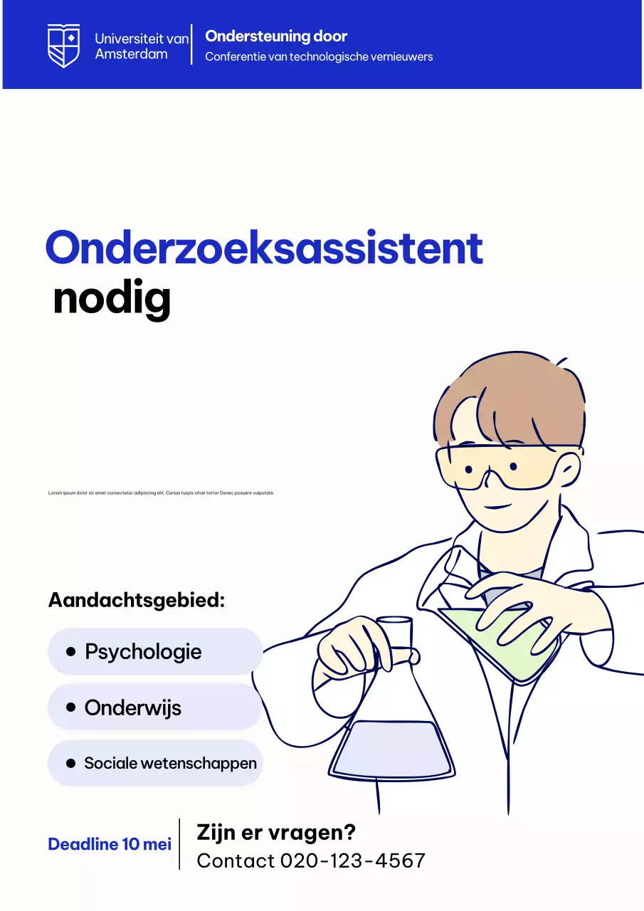Blauwe moderne onderzoekswervingsposter
