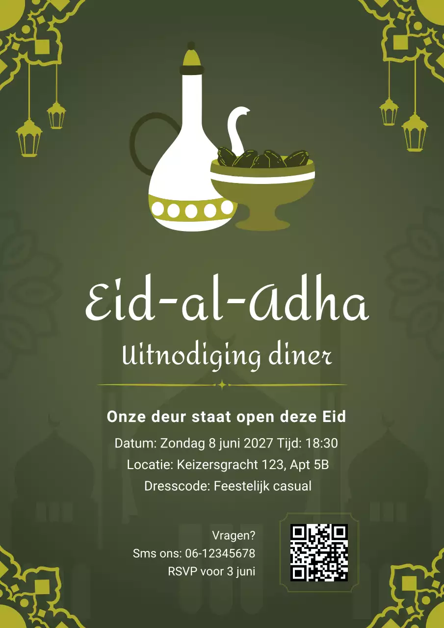 Olijfgroene elegante Eid-dineruitnodiging
