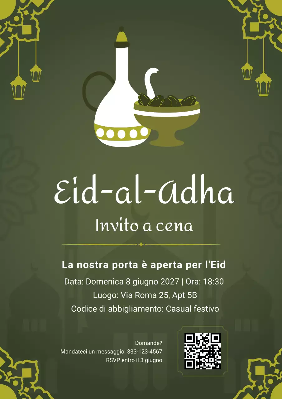 Elegante invito per la cena dell'Eid in verde oliva
