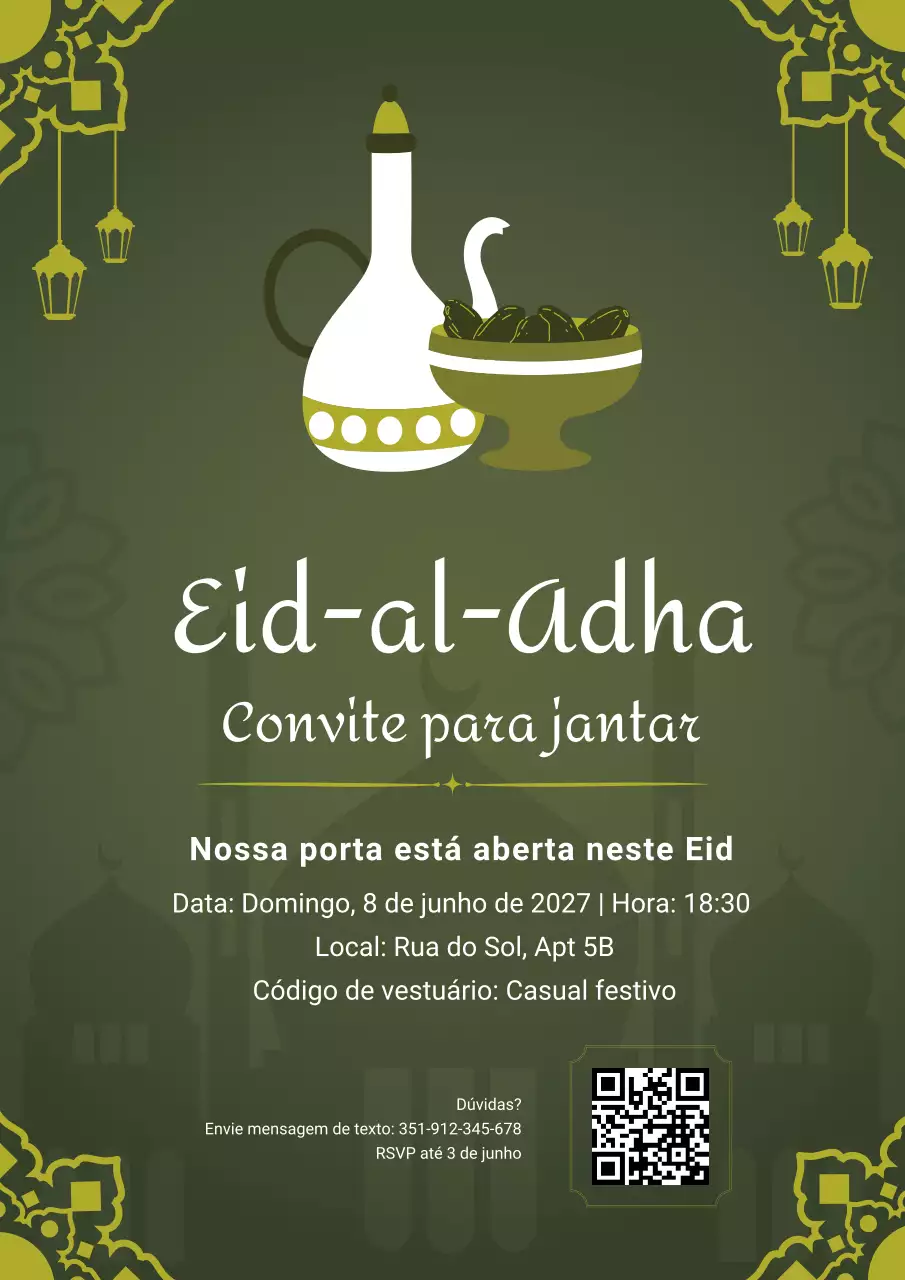 Convite elegante para jantar Eid verde-oliva