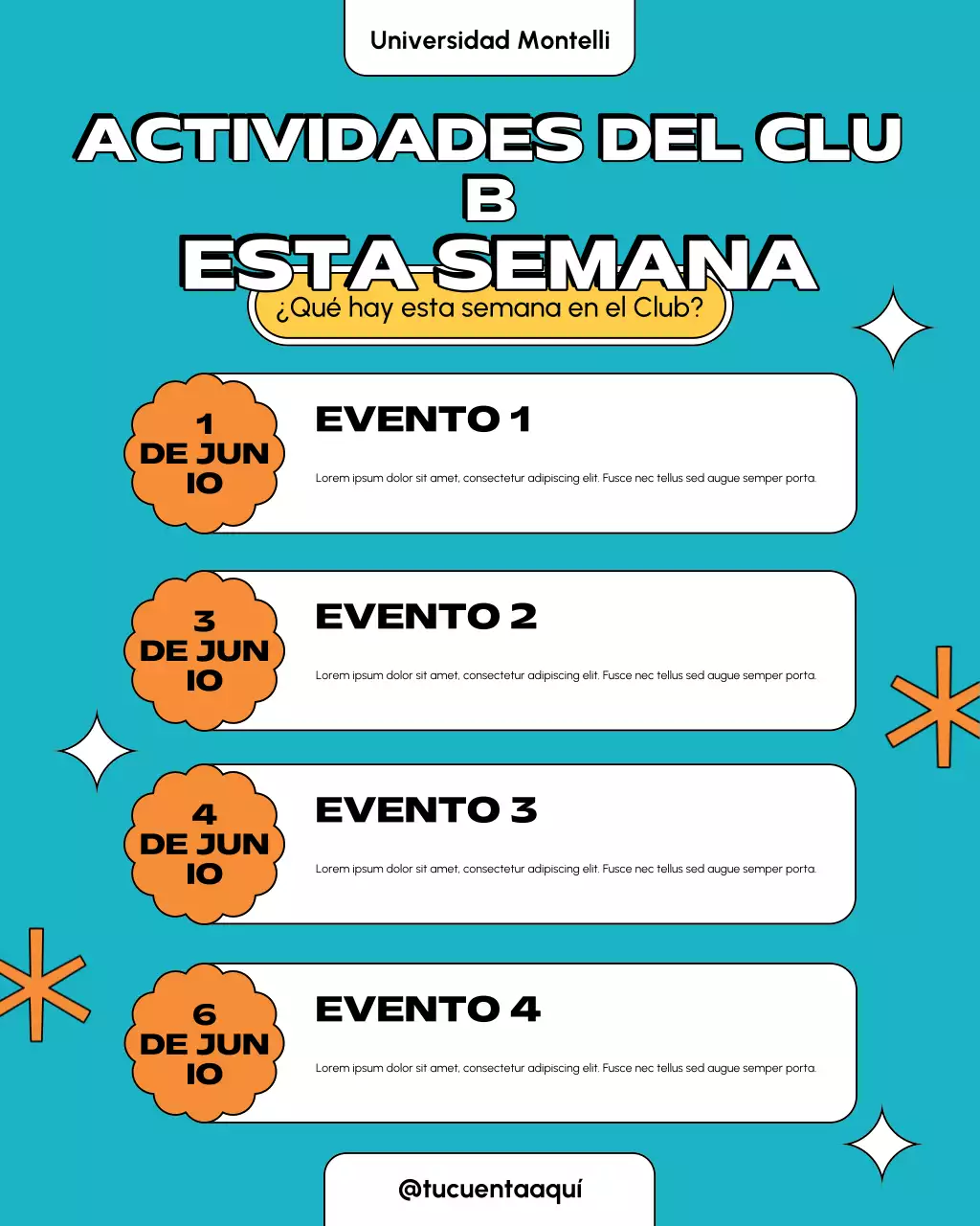 Publicación de Instagram del calendario de eventos retro en verde azulado