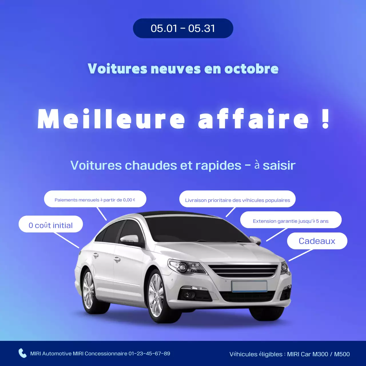 Promotion de voitures modernes bleues