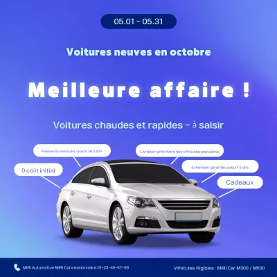 Promotion de voitures modernes bleues