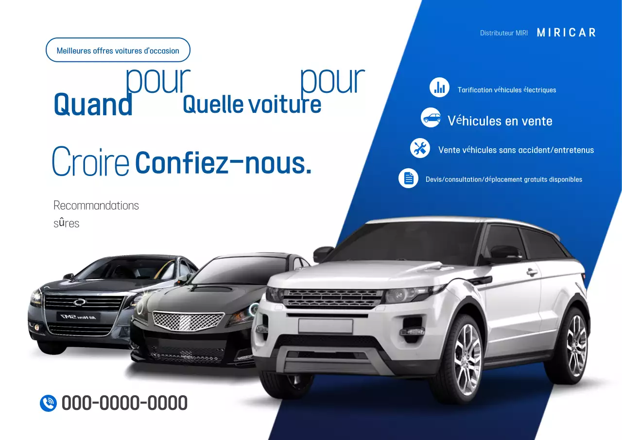Publicité de voiture d'occasion moderne bleue
