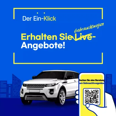 Blaue moderne Gebrauchtwagen-Verkaufsanzeige