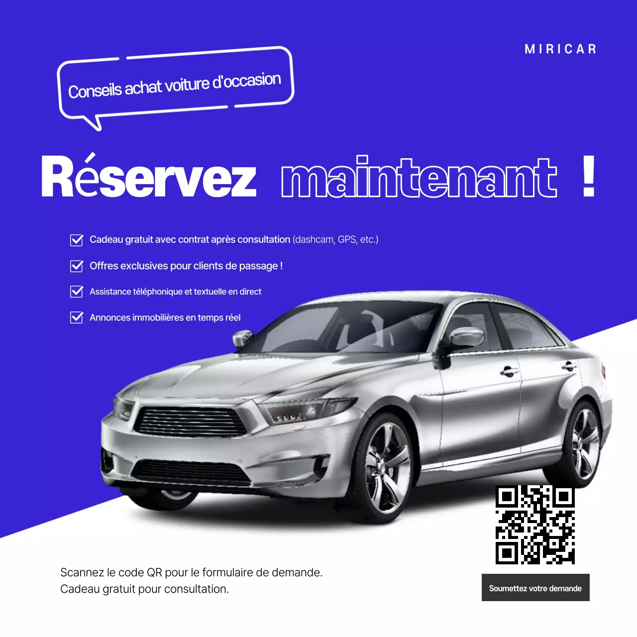 Promotion de conseil en voitures d'occasion modernes bleues