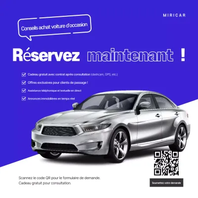 Promotion de conseil en voitures d'occasion modernes bleues