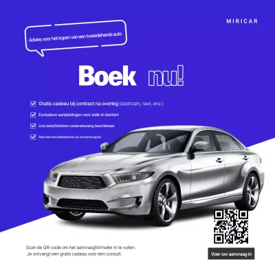 Blauwe moderne gebruikte auto advies promotie