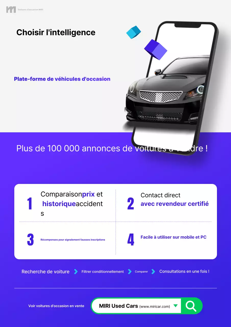 Publicité sur la plateforme de voitures d'occasion modernes Bora