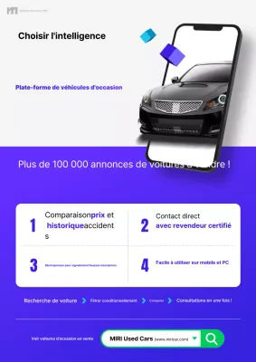 Publicité sur la plateforme de voitures d'occasion modernes Bora