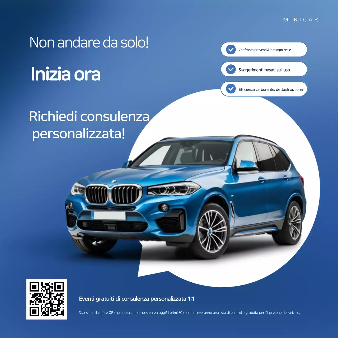 Evento di consulenza per auto moderne blu