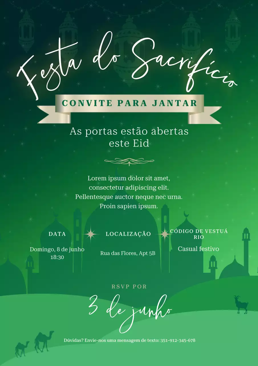 Convite tradicional verde para o Eid