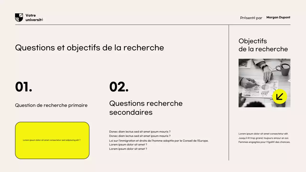 Présentation du document de proposition de recherche moderne jaune