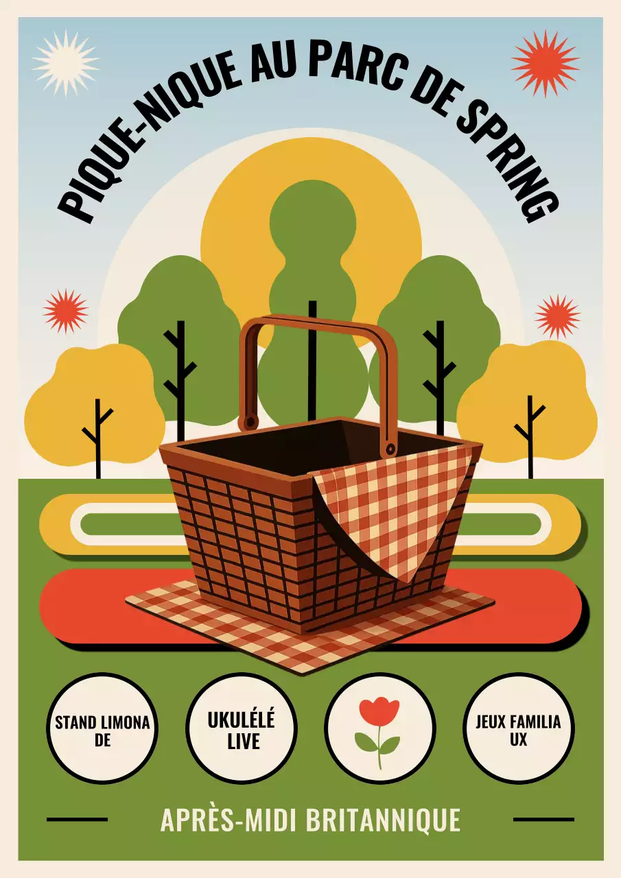 Affiche verte rétro pour un pique-nique