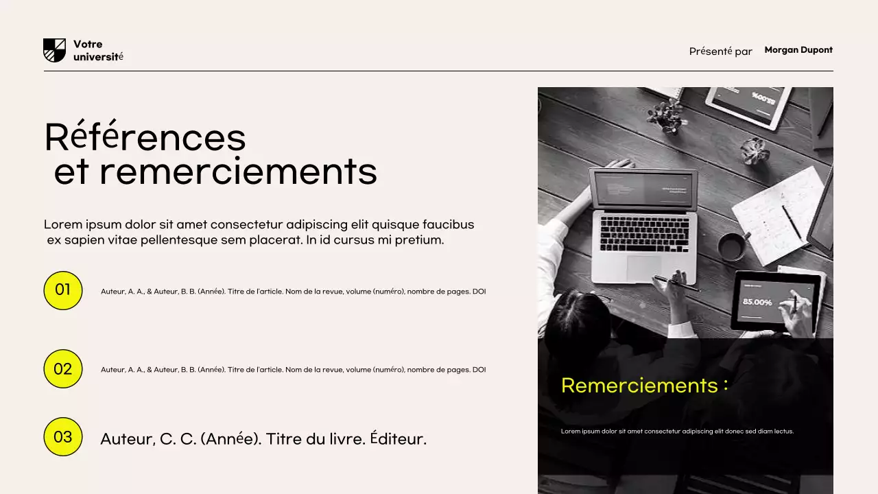 Présentation du document de proposition de recherche moderne jaune