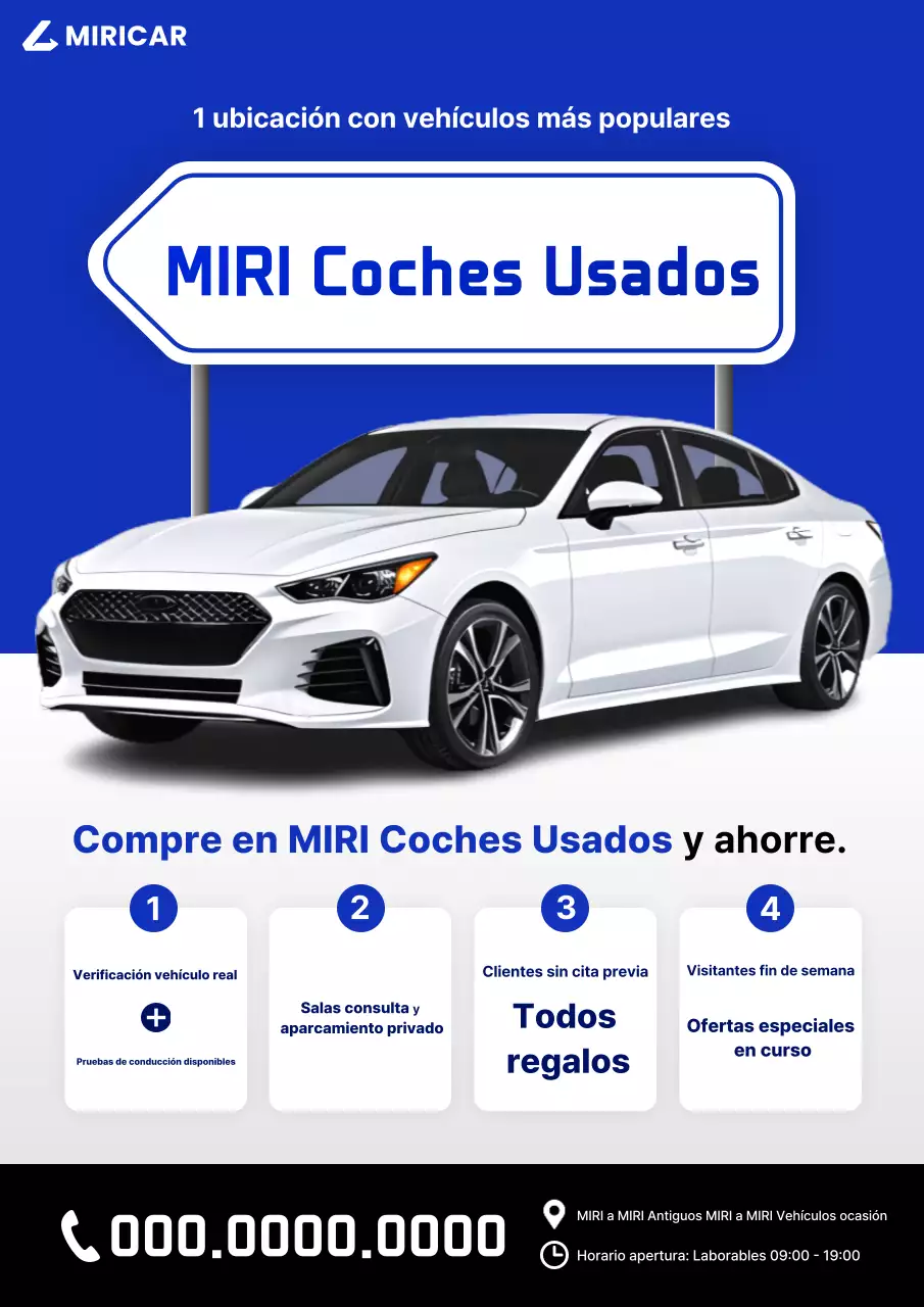 Anuncio de coche usado moderno de color azul