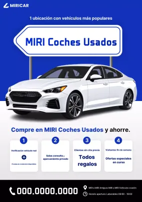 Anuncio de coche usado moderno de color azul