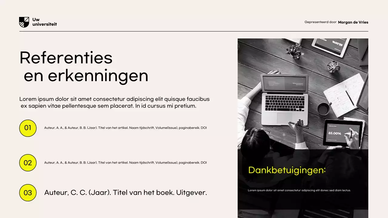 Presentatie van het gele moderne onderzoeksvoorsteldocument