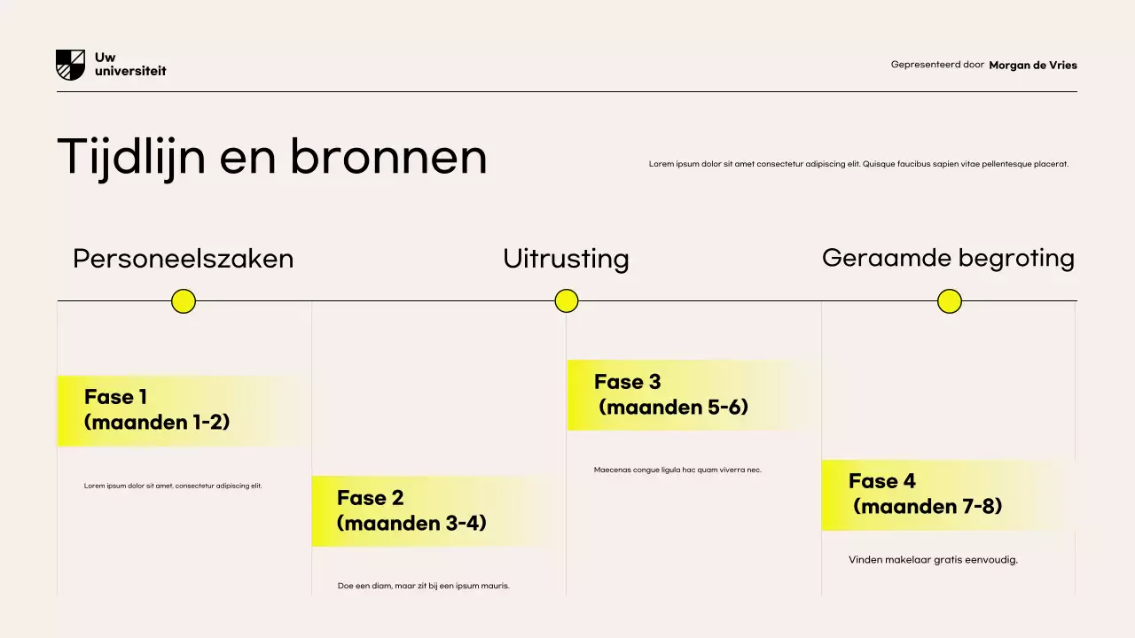 Presentatie van het gele moderne onderzoeksvoorsteldocument