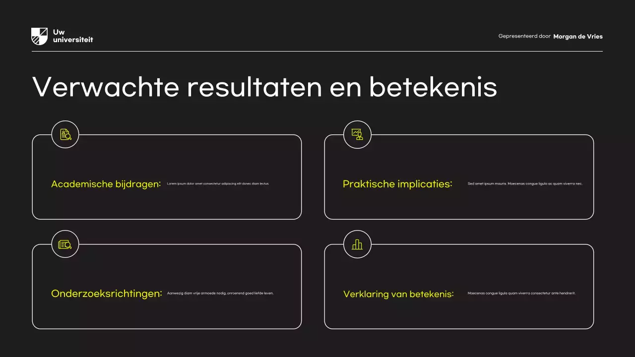 Presentatie van het gele moderne onderzoeksvoorsteldocument