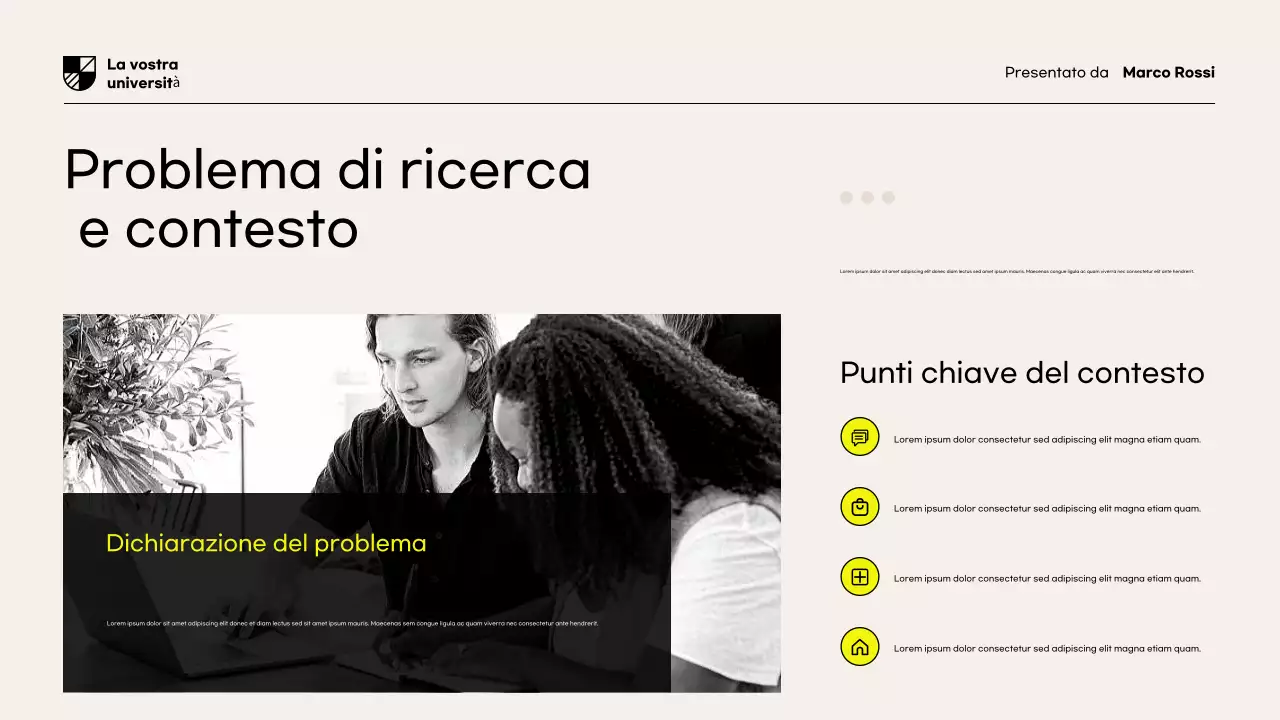 Presentazione del documento di proposta di ricerca moderna gialla