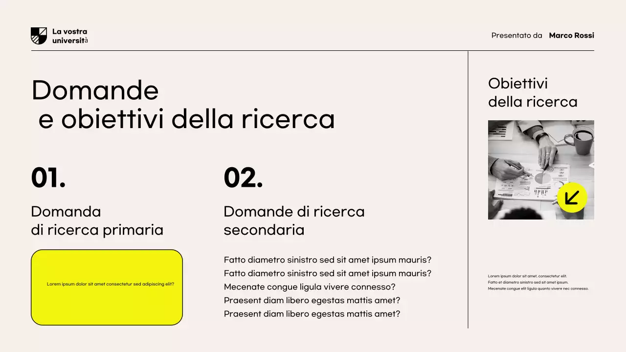 Presentazione del documento di proposta di ricerca moderna gialla