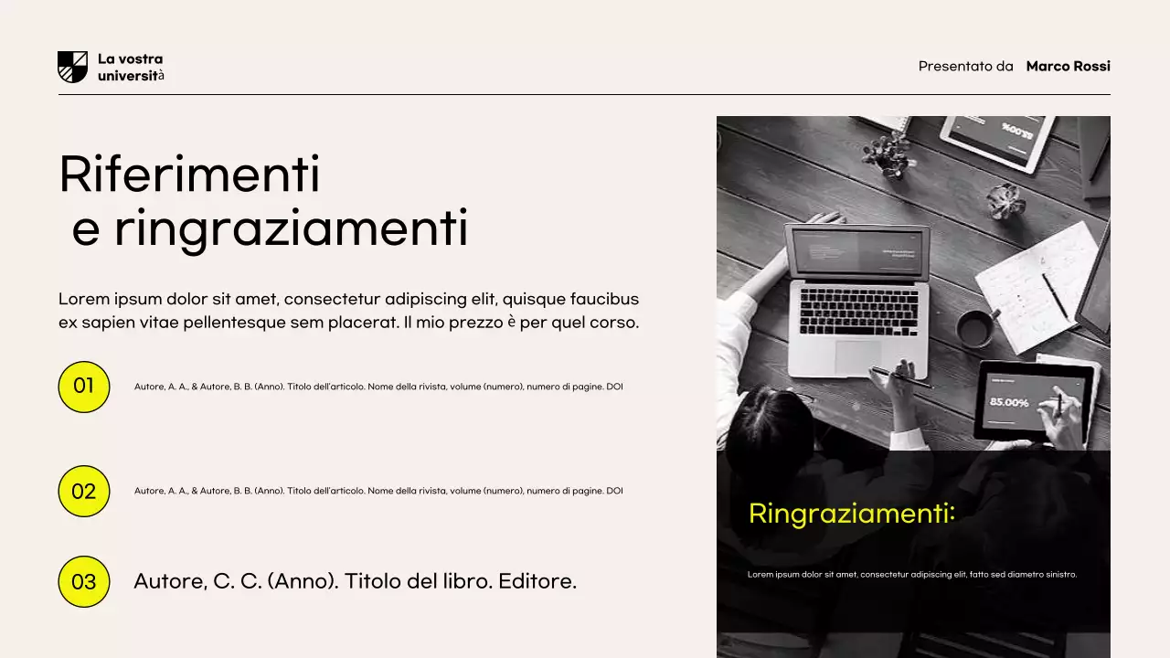 Presentazione del documento di proposta di ricerca moderna gialla