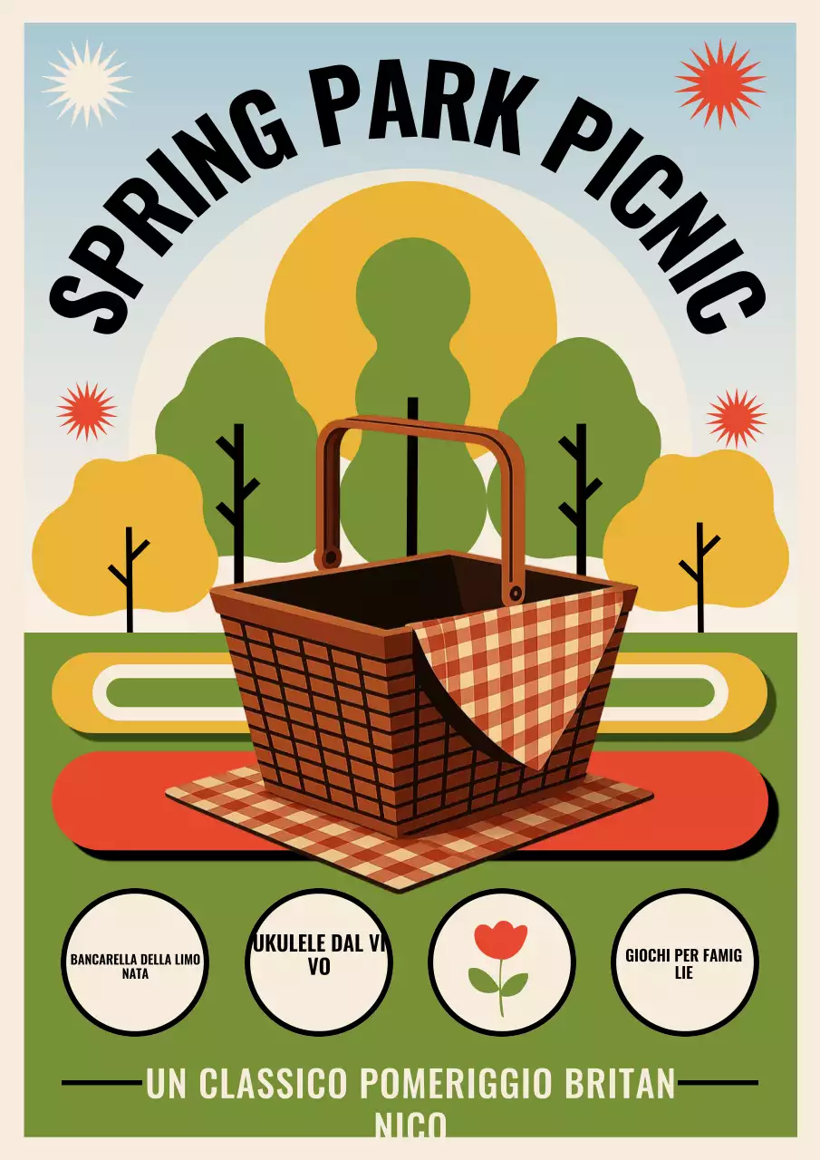 Manifesto dell'evento picnic retrò verde