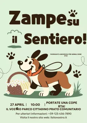 Manifesto promozionale per l'evento "Animali domestici giocosi e verdi"