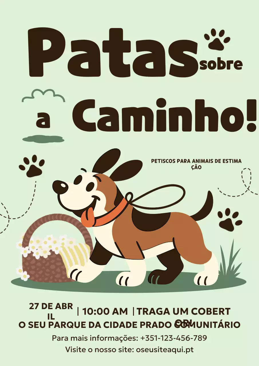 Cartaz promocional para evento com animais de estimação brincalhões e verdes